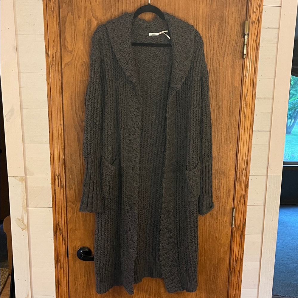 Grey Knit Duster Cardigan Sweater